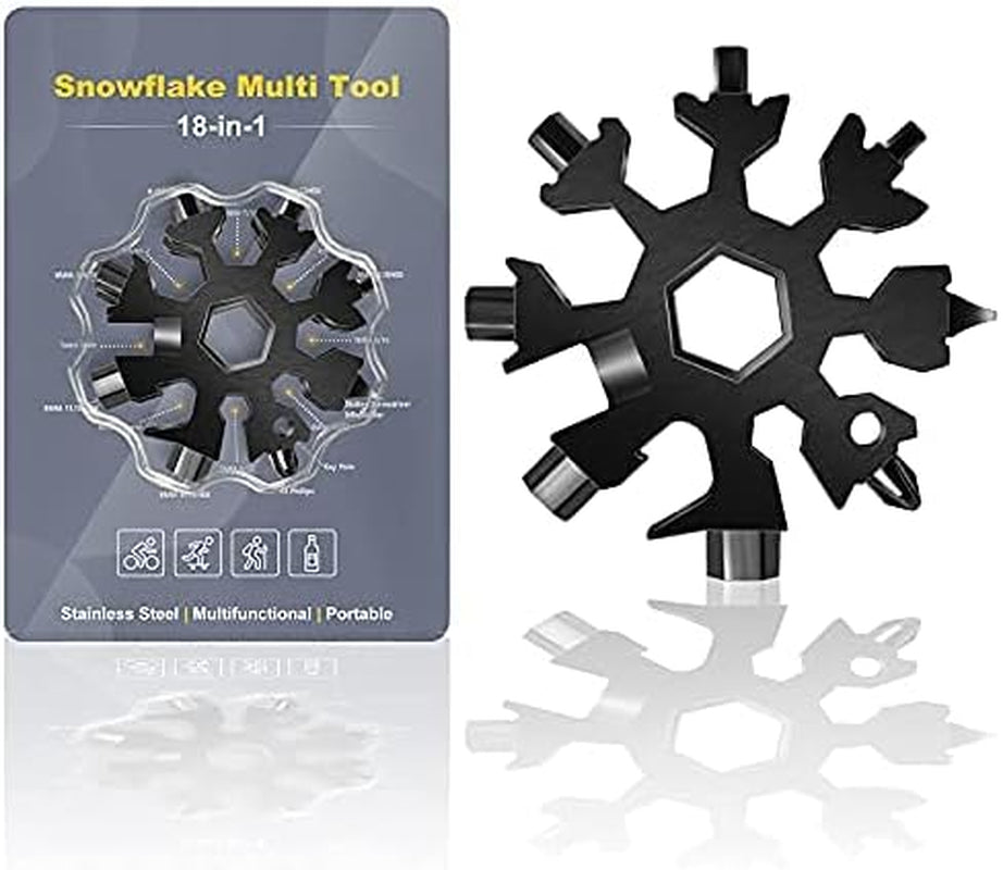 Snowflake Multi Tool, 1PCS Black 18 in 1 Snowflake Tool Stainless Steel Snowflake Handy Tool with Keyring