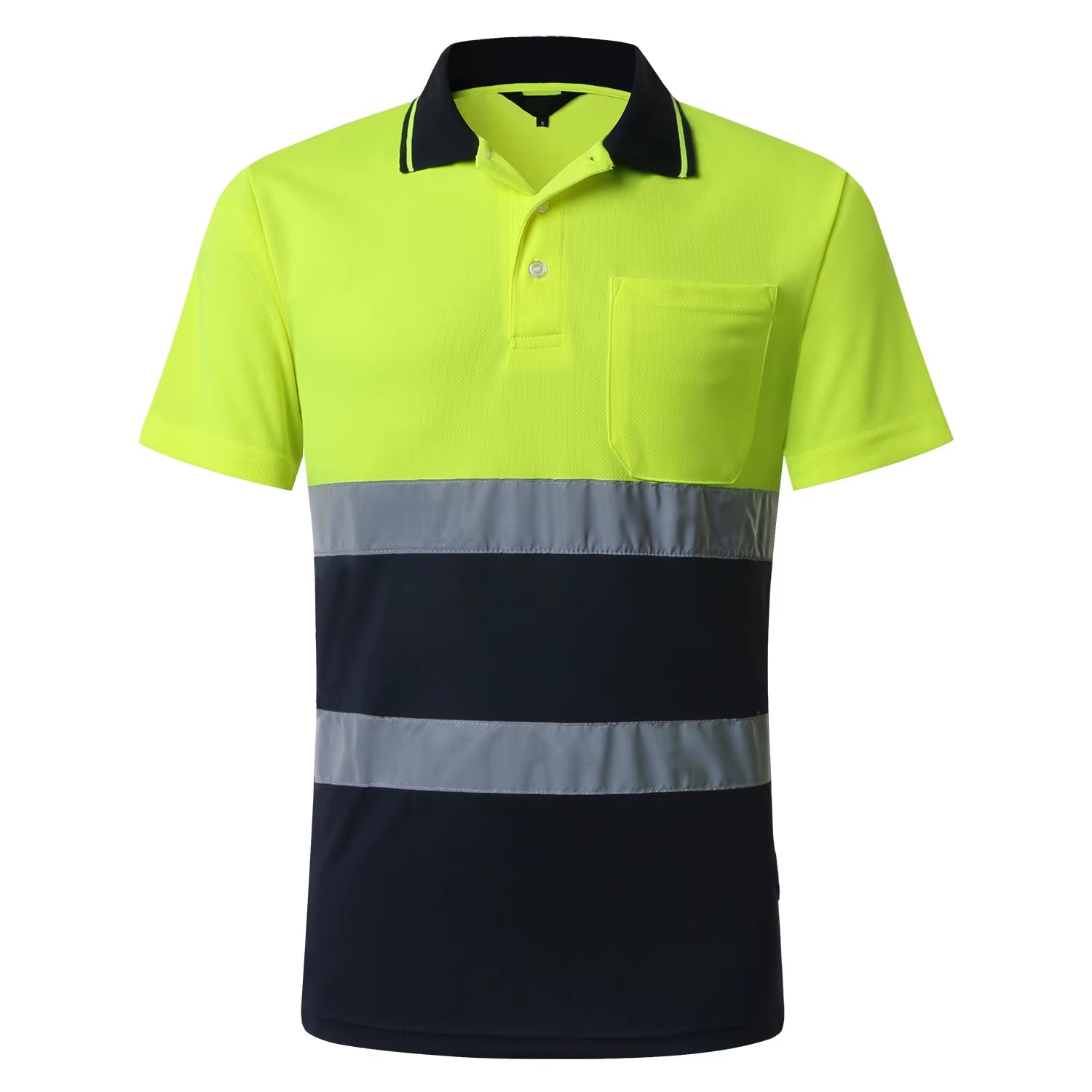 Two Tone Long Sleeve Work Polo Shirt Orange Yellow Navy Workwear Shirt with Pockets Hi Vis Work Shirt