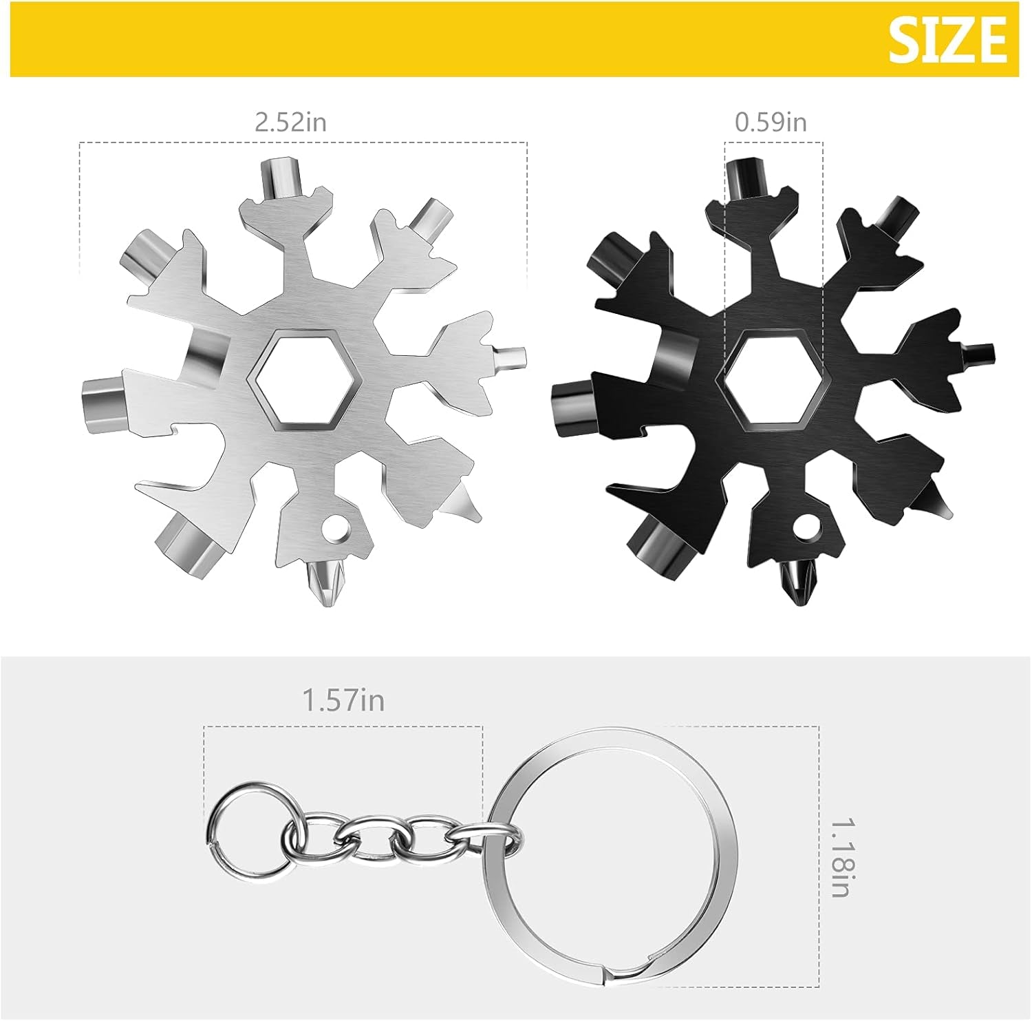 Snowflake Multi Tool, 1PCS Black 18 in 1 Snowflake Tool Stainless Steel Snowflake Handy Tool with Keyring