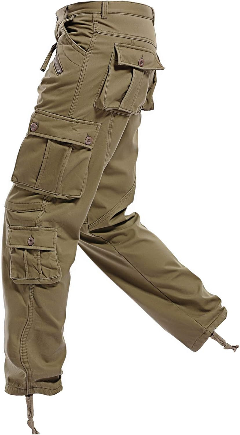 Winter Mens Cargo Pants Relaxed Fit Fleece Lined Work Pant