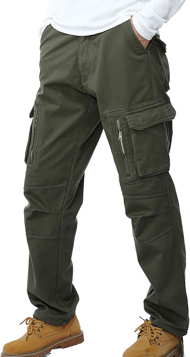 Winter Mens Cargo Pants Relaxed Fit Fleece Lined Work Pant