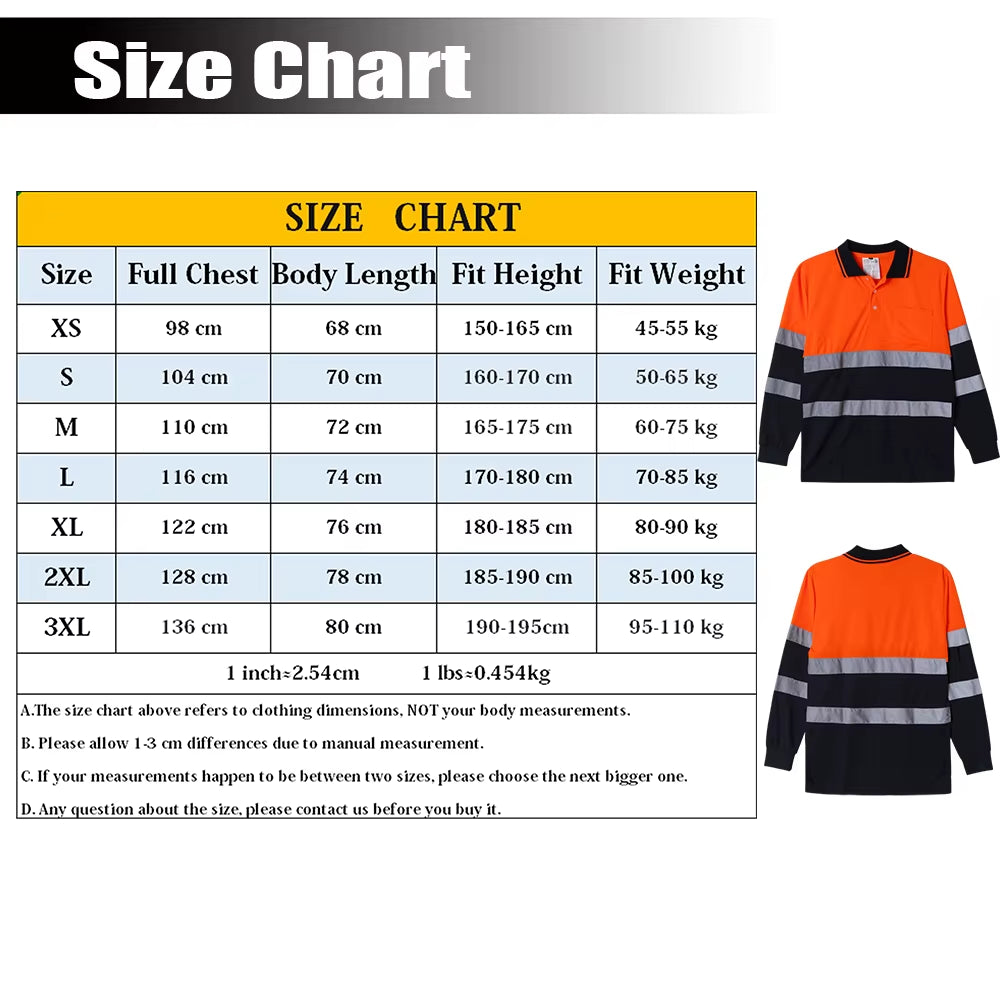 Two Tone Long Sleeve Work Polo Shirt Orange Yellow Navy Workwear Shirt with Pockets Hi Vis Work Shirt