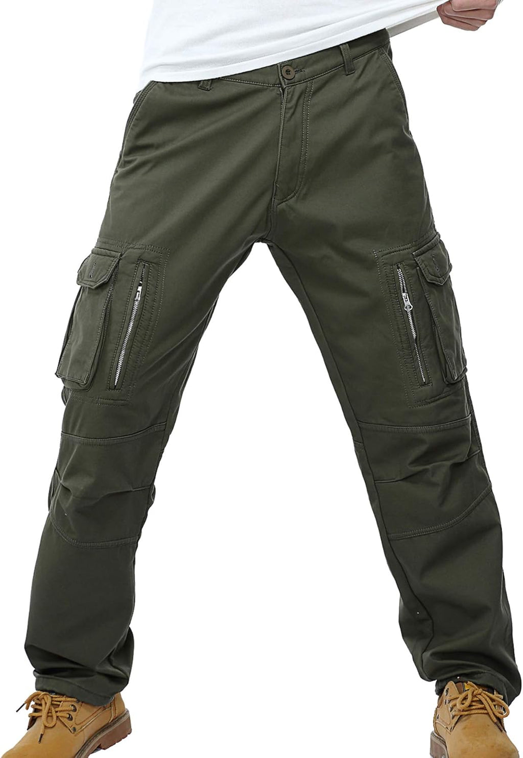 Winter Mens Cargo Pants Relaxed Fit Fleece Lined Work Pant