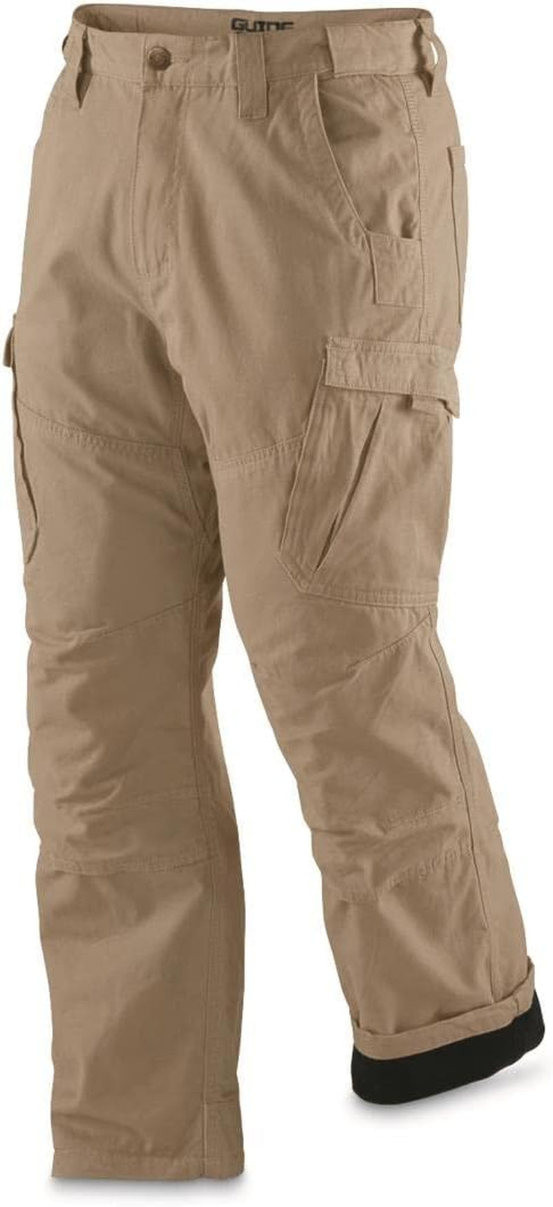 Fleece-Lined Flex Canvas Cargo Pants for Men, Relaxed Fit Work Pant with Pockets