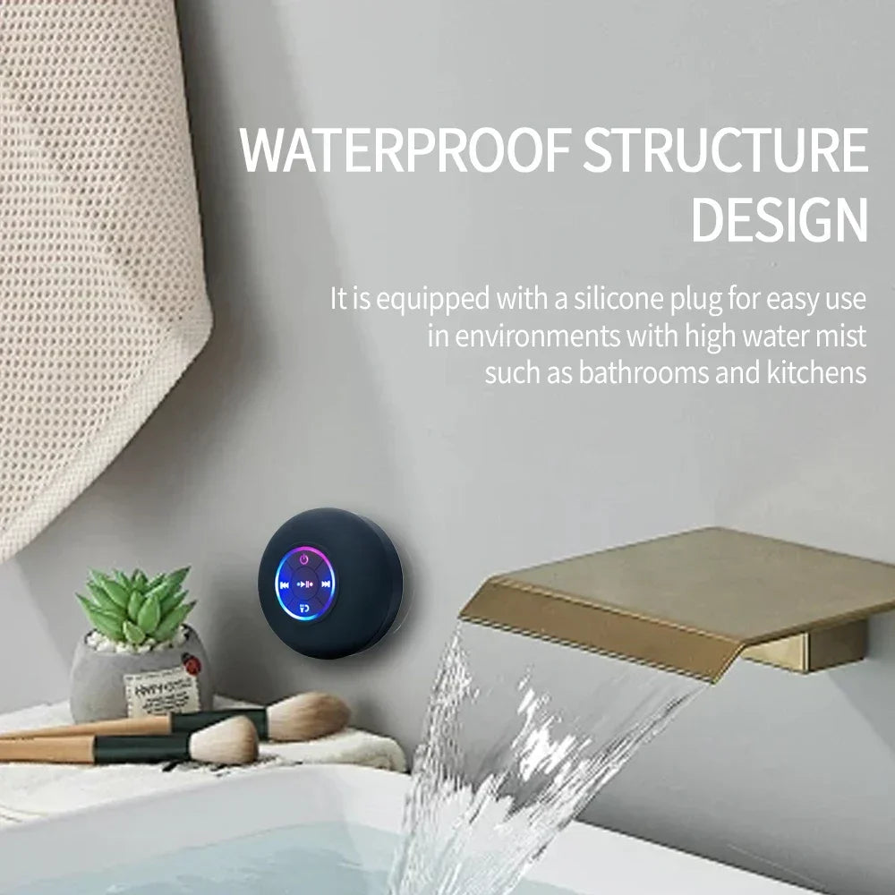 AquaBeat Mini: Waterproof LED Bluetooth Speaker with Powerful Sound & Suction Cup Mount