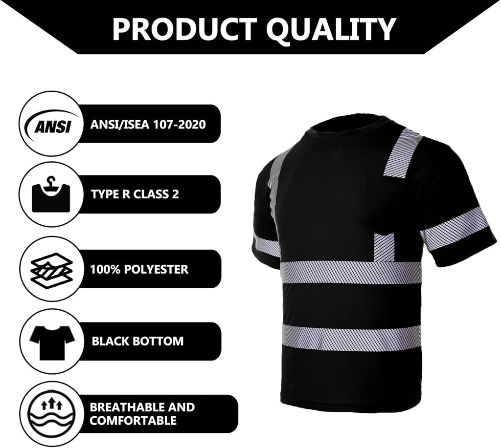 Hi Vis Safety T Shirts for Men Reflective High Visibility Short Sleeves Work Shirt