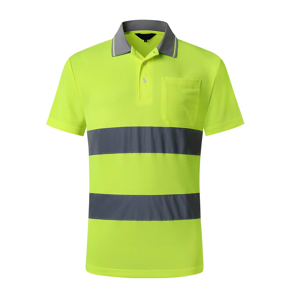 Two Tone Long Sleeve Work Polo Shirt Orange Yellow Navy Workwear Shirt with Pockets Hi Vis Work Shirt