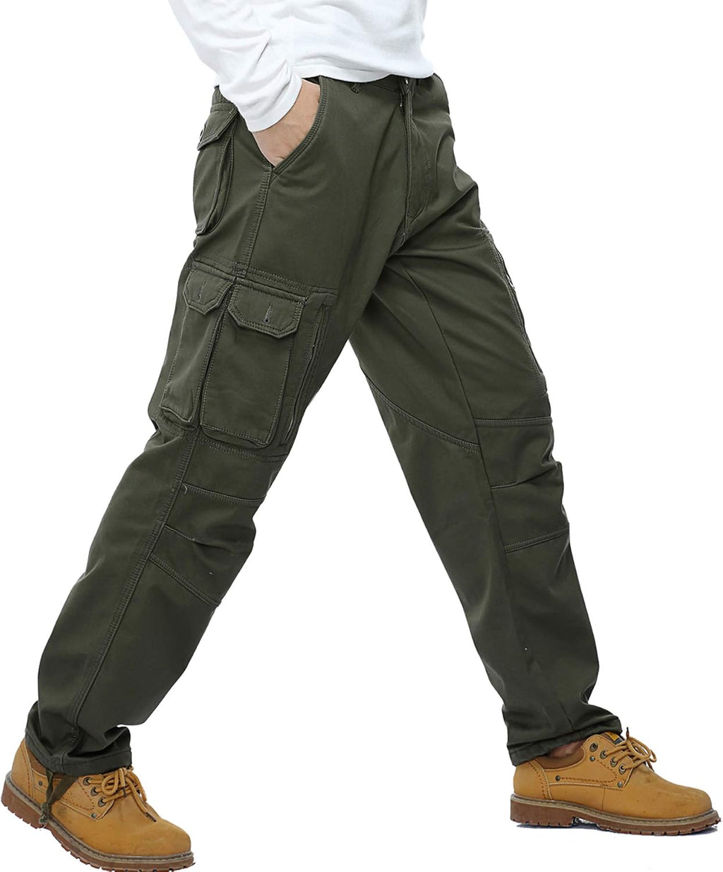 Winter Mens Cargo Pants Relaxed Fit Fleece Lined Work Pant
