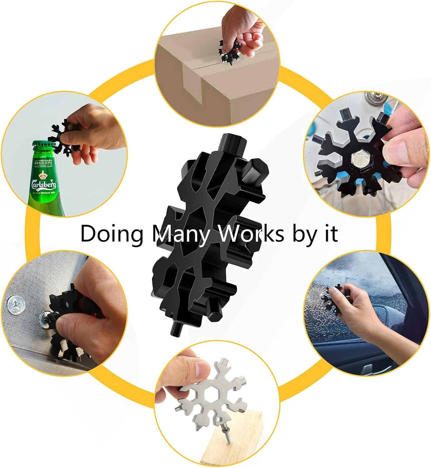 Snowflake Multi Tool, 1PCS Black 18 in 1 Snowflake Tool Stainless Steel Snowflake Handy Tool with Keyring