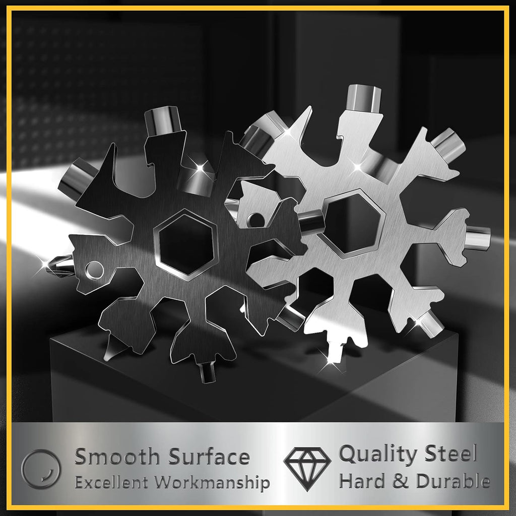 Snowflake Multi Tool, 1PCS Black 18 in 1 Snowflake Tool Stainless Steel Snowflake Handy Tool with Keyring