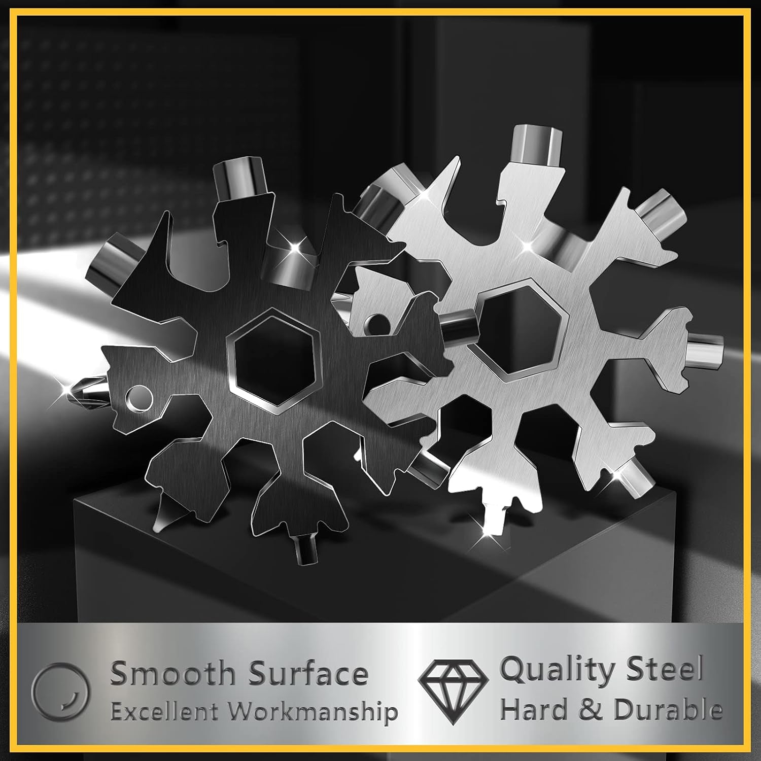 Snowflake Multi Tool, 1PCS Black 18 in 1 Snowflake Tool Stainless Steel Snowflake Handy Tool with Keyring